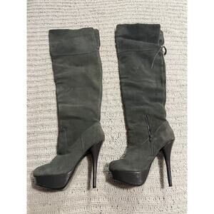 Y2K 2000s Steve Madden Over the Knee RARE Calgarry Suede Boots Sz 7.5 Gray *Flaw